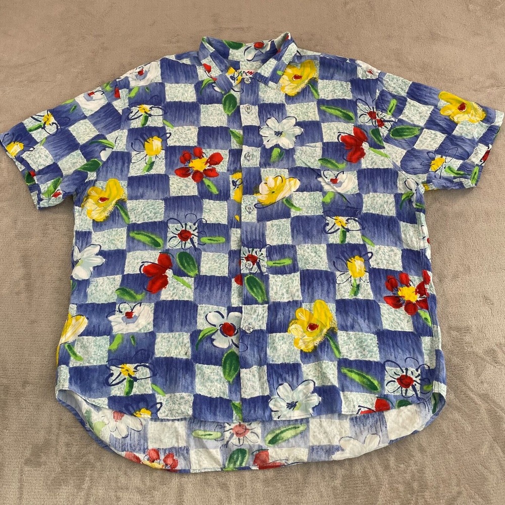 Vintage Jams World Shirt Men XL Multi Floral Hawaiian Short Sleeve USA Made RARE
